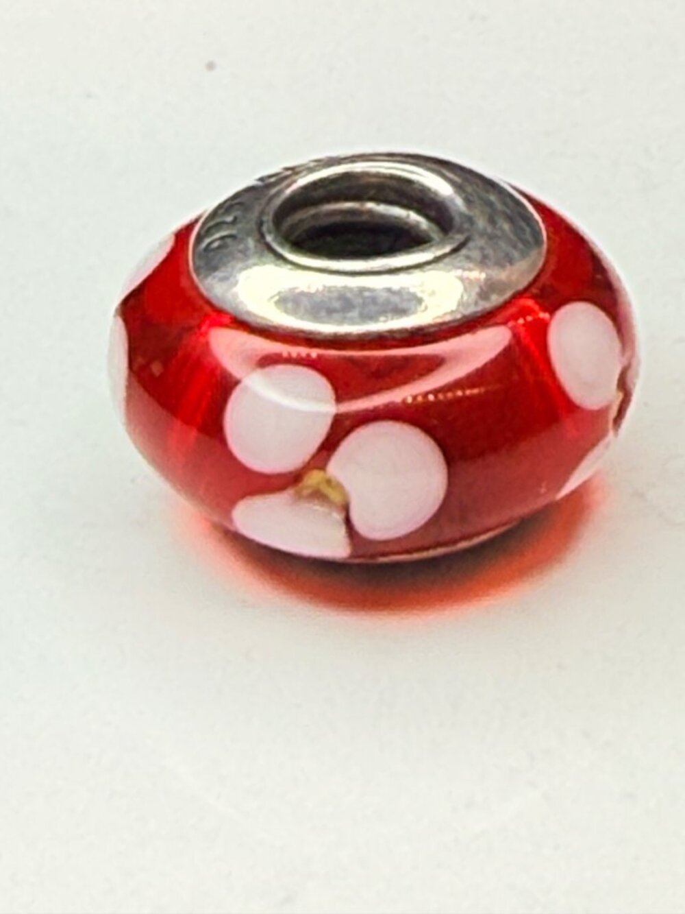 Retired Pandora Red Flowers Water Lily Murano Glass Charm 790622